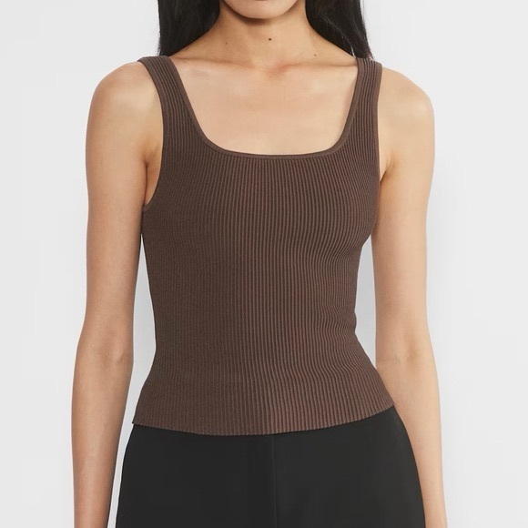 Tops - Aritzia Babaton Sculpt Knit Squareneck Ribbed Long Tank in Rich Mocha Brown
